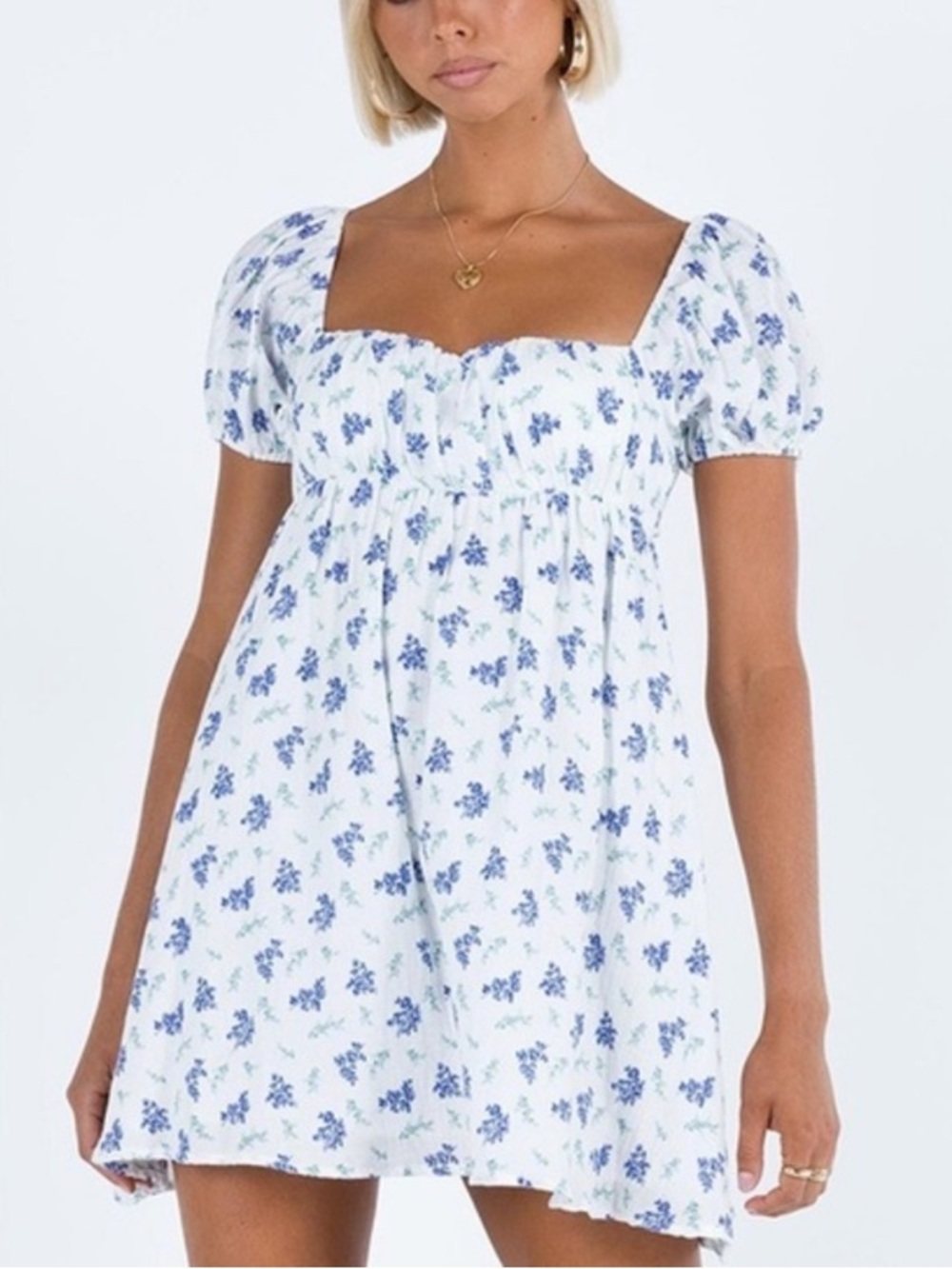 Princess Polly Babydoll Mini Dress Open Back Womens US 10 Cotton White Floral